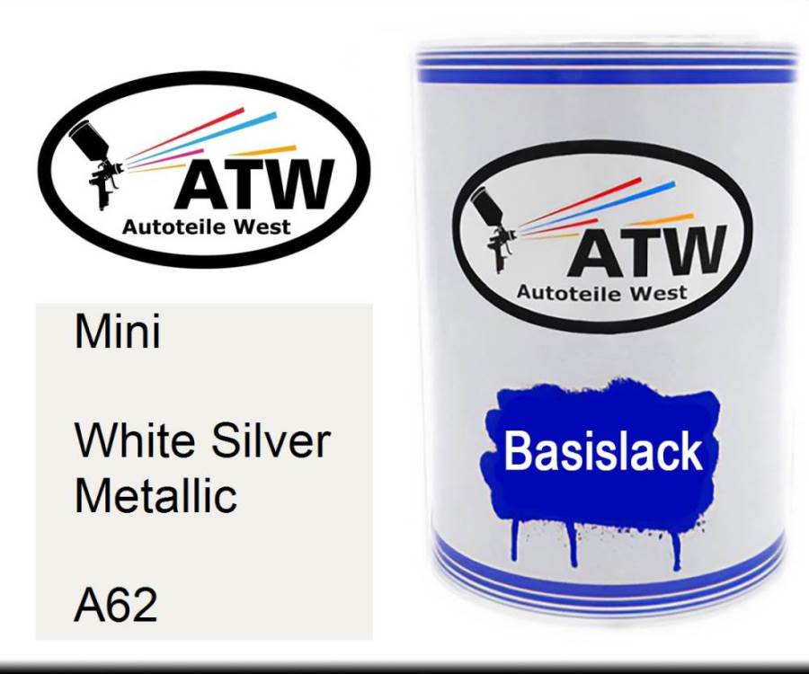 Mini, White Silver Metallic, A62: 500ml Lackdose, von ATW Autoteile West.